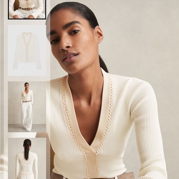 Reiss Cream V-Neck Women's Sweater - Picture 3 of 3